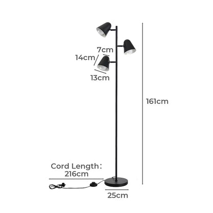 FL-A-TREE-161H-BK Lumir Iron 3 Light Floor Lamp Oikiture 2-Head Floor Lamp Standing Lamp Black
