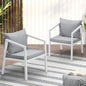 OPS-ACCOR-CH-WH-2PC Livsip 2x White Outdoor Furniture Chairs Set Steel Frame Padded Seat Garden Patio Lounge