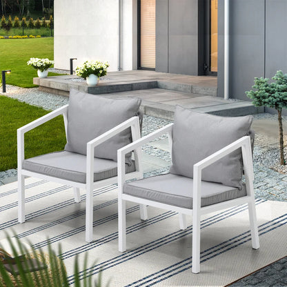 OPS-ACCOR-CH-WH-2PC Livsip 2x White Outdoor Furniture Chairs Set Steel Frame Padded Seat Garden Patio Lounge