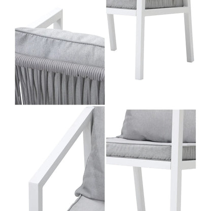 OPS-ACCOR-CH-WH-2PC Livsip 2x White Outdoor Furniture Chairs Set Steel Frame Padded Seat Garden Patio Lounge