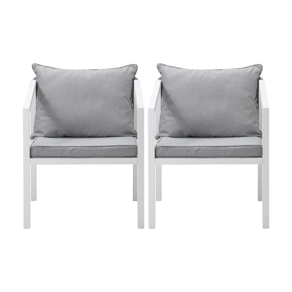OPS-ACCOR-CH-WH-2PC Livsip 2x White Outdoor Furniture Chairs Set Steel Frame Padded Seat Garden Patio Lounge