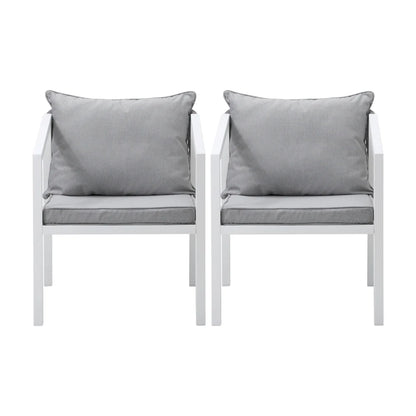 OPS-ACCOR-CH-WH-2PC Livsip 2x White Outdoor Furniture Chairs Set Steel Frame Padded Seat Garden Patio Lounge