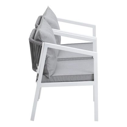 OPS-ACCOR-CH-WH-2PC Livsip 2x White Outdoor Furniture Chairs Set Steel Frame Padded Seat Garden Patio Lounge