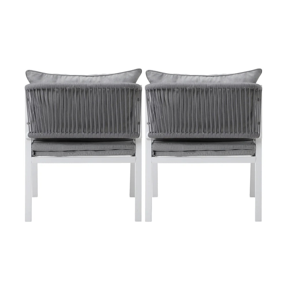 OPS-ACCOR-CH-WH-2PC Livsip 2x White Outdoor Furniture Chairs Set Steel Frame Padded Seat Garden Patio Lounge