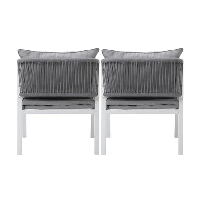 OPS-ACCOR-CH-WH-2PC Livsip 2x White Outdoor Furniture Chairs Set Steel Frame Padded Seat Garden Patio Lounge