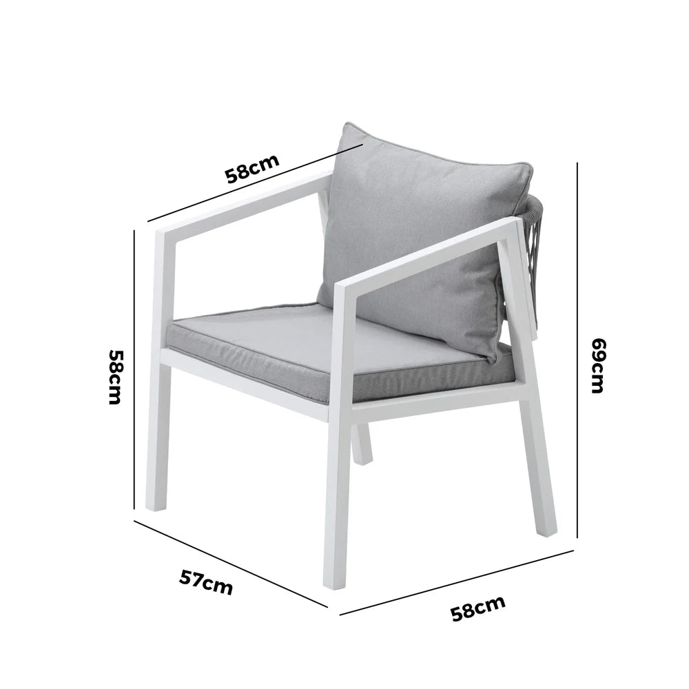 OPS-ACCOR-CH-WH-2PC Livsip 2x White Outdoor Furniture Chairs Set Steel Frame Padded Seat Garden Patio Lounge