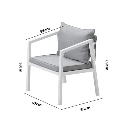 OPS-ACCOR-CH-WH-2PC Livsip 2x White Outdoor Furniture Chairs Set Steel Frame Padded Seat Garden Patio Lounge