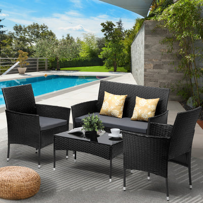 OPS-COCOA-4-BK-AB Livsip 4PCS Outdoor Furniture Setting Patio Garden Table Chair Set Wicker Sofa