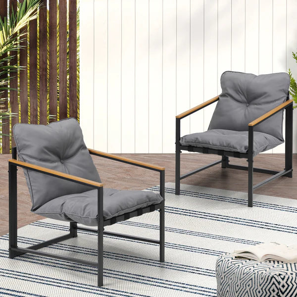 OPS-POLUX-2CH-GY Livsip 2 Piece Outdoor Armchair Lounge Sofa Black