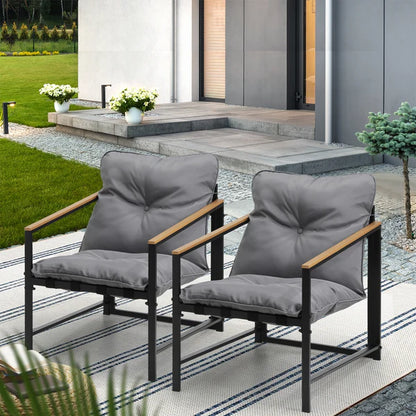 OPS-POLUX-2CH-GY Livsip 2 Piece Outdoor Armchair Lounge Sofa Black
