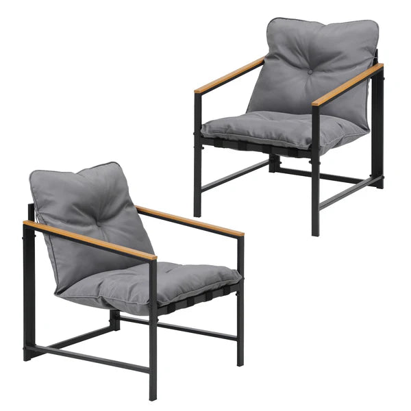 OPS-POLUX-2CH-GY Livsip 2 Piece Outdoor Armchair Lounge Sofa Black