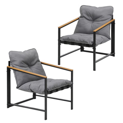 OPS-POLUX-2CH-GY Livsip 2 Piece Outdoor Armchair Lounge Sofa Black