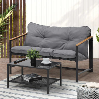 OPS-POLUX-SEATB-GY Livsip 2 Piece Outdoor Patio Sofa Set Garden Lounge Setting Furniture