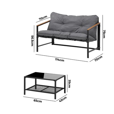 OPS-POLUX-SEATB-GY Livsip 2 Piece Outdoor Patio Sofa Set Garden Lounge Setting Furniture
