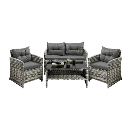 OPS-RTN-4C-GY-AB Livsip 4PCS Outdoor Sofa Set Patio Furniture Wicker Table Chair Garden Lounge 4Piece
