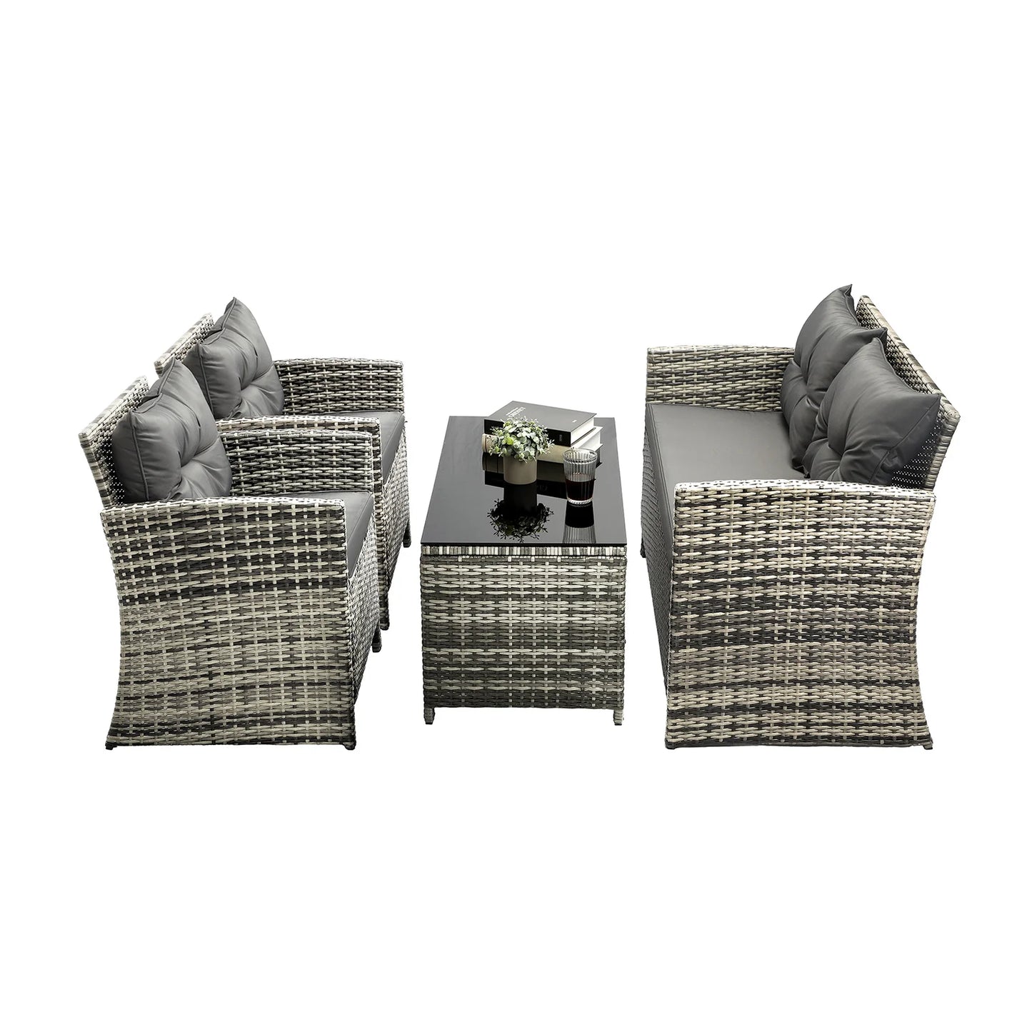 OPS-RTN-4C-GY-AB Livsip 4PCS Outdoor Sofa Set Patio Furniture Wicker Table Chair Garden Lounge 4Piece