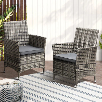 OPS-RTN-CH-GY-2PC Livsip 2x Outdoor Dining Chairs Rattan Outdoor Patio Chairs Furniture Grey