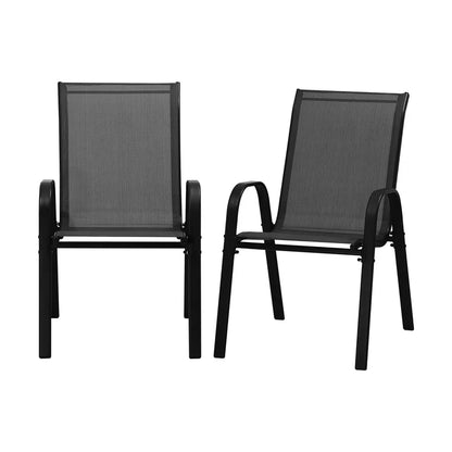 OPS-TXL-CH-BK-2PC Livsip Brand New Set of 2 Outdoor Stackable Chairs Patio Furniture Lounge Chair Bistro Set
