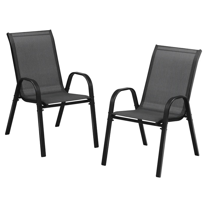 OPS-TXL-CH-BK-2PC Livsip Brand New Set of 2 Outdoor Stackable Chairs Patio Furniture Lounge Chair Bistro Set