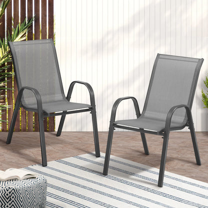 OPS-TXL-CH-GY-2PC 2PCS Outdoor Stackable Chairs Patio Furniture Lounge Chair Bistro Set Grey