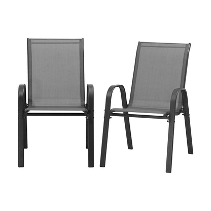 OPS-TXL-CH-GY-2PC 2PCS Outdoor Stackable Chairs Patio Furniture Lounge Chair Bistro Set Grey