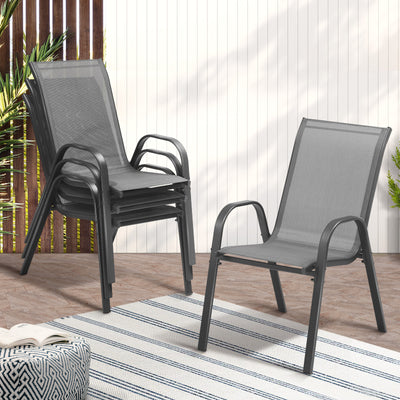 OPS-TXL-CH-GY-4PC Livsip Outdoor Stackable Chairs Patio Furniture Lounge Chair Bistro Set 4x Grey