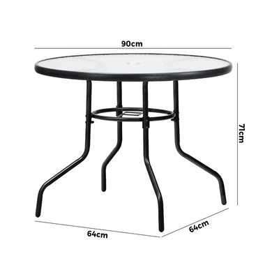 OPS-TXL-TB90-BK Livsip 90cm Outdoor Dining Glass Table Round Patio Furniture Bistro Set Black