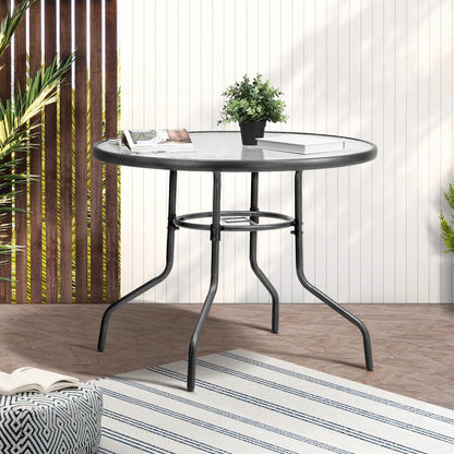 OPS-TXL-TB90-GY Livsip 90cm Outdoor Dining Glass Table Round Patio Furniture Bistro Set Grey