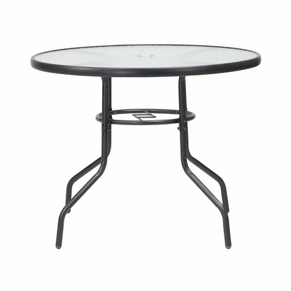 OPS-TXL-TB90-GY Livsip 90cm Outdoor Dining Glass Table Round Patio Furniture Bistro Set Grey