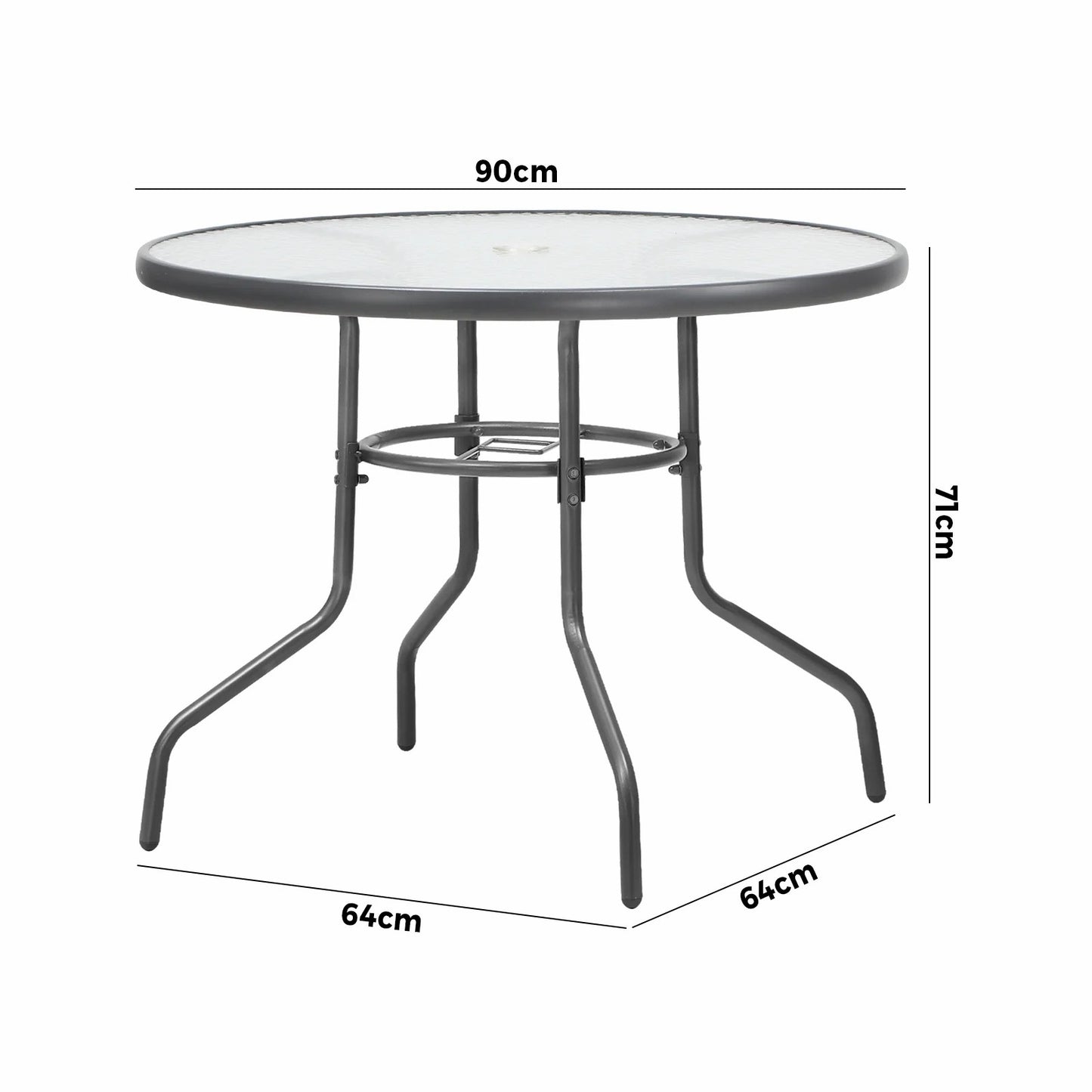 OPS-TXL-TB90-GY Livsip 90cm Outdoor Dining Glass Table Round Patio Furniture Bistro Set Grey