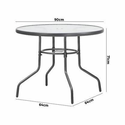 OPS-TXL-TB90-GY Livsip 90cm Outdoor Dining Glass Table Round Patio Furniture Bistro Set Grey