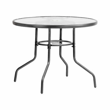 OPS-TXL-TB90-GY Livsip 90cm Outdoor Dining Glass Table Round Patio Furniture Bistro Set Grey