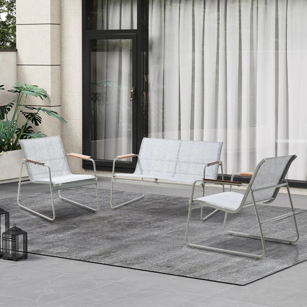OPS-TXLARM-DB2CH-GY Livsip 4 Seater Outdoor Lounge Furniture Patio Set Bench Textilene Sofa Garden