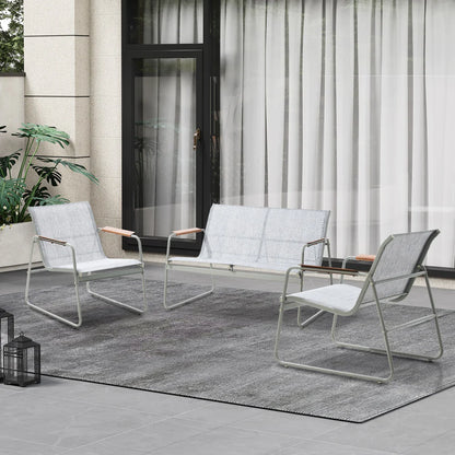 OPS-TXLARM-DB2CH-GY Livsip 4 Seater Outdoor Lounge Furniture Patio Set Bench Textilene Sofa Garden