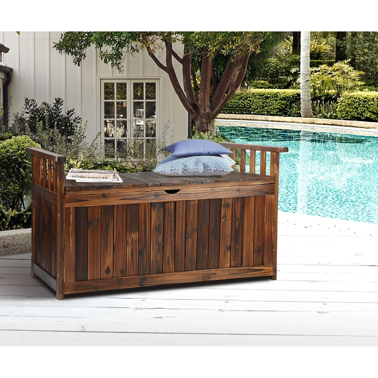OSBE-WD-L-CA Livsip Outdoor Storage Box Wooden Garden Bench L Charcoal