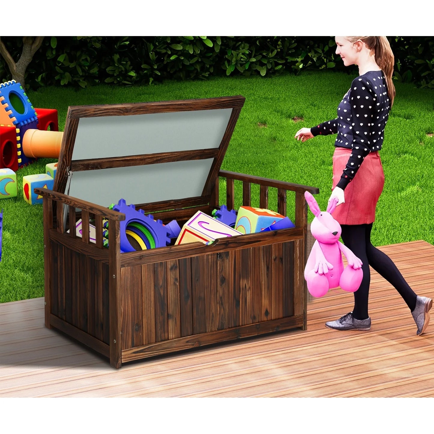 OSBE-WD-L-CA Livsip Outdoor Storage Box Wooden Garden Bench L Charcoal