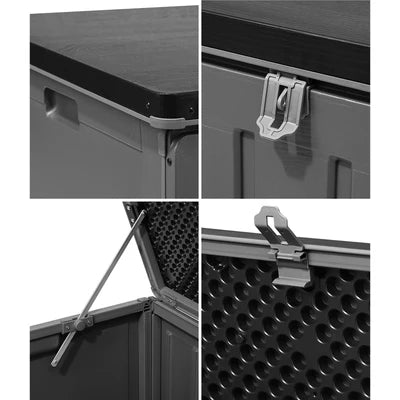 OSBO-490L-BKGY Livsip Outdoor Storage Box Bench 490L Cabinet Container Garden Deck Tool Grey