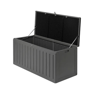 OSBO-490L-BKGY Livsip Outdoor Storage Box Bench 490L Cabinet Container Garden Deck Tool Grey