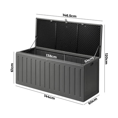OSBO-490L-BKGY Livsip Outdoor Storage Box Bench 490L Cabinet Container Garden Deck Tool Grey
