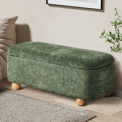 OTM-B-BALL-CH-GN Oikiture Storage Ottoman Blanket Box Couch Bench Chenille Ball Foot Stool