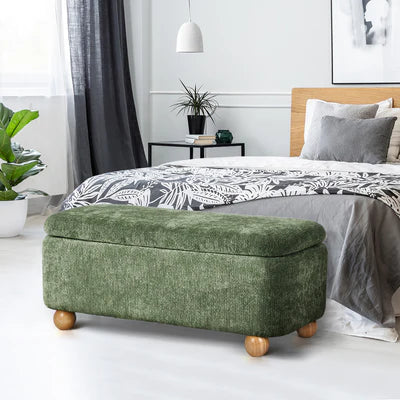 OTM-B-BALL-CH-GN Oikiture Storage Ottoman Blanket Box Couch Bench Chenille Ball Foot Stool
