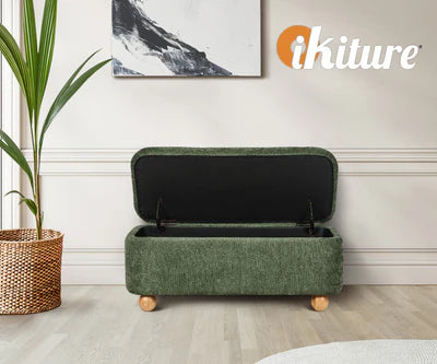OTM-B-BALL-CH-GN Oikiture Storage Ottoman Blanket Box Couch Bench Chenille Ball Foot Stool