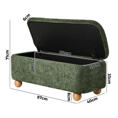 OTM-B-BALL-CH-GN Oikiture Storage Ottoman Blanket Box Couch Bench Chenille Ball Foot Stool