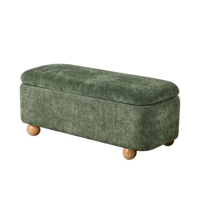 OTM-B-BALL-CH-GN Oikiture Storage Ottoman Blanket Box Couch Bench Chenille Ball Foot Stool