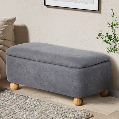 OTM-B-BALL-LIN-LTGY Oikiture Storage Ottoman Ball Foot Stool Linen Fabric Couch Bench Blanket Box