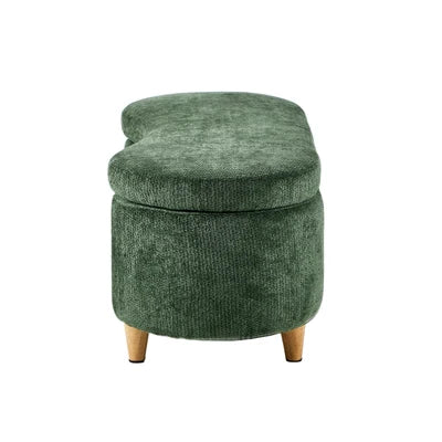 OTM-B-CASHEW-CH-GN Oikiture Storage Ottoman Cashew Footstool Chenille Chest Bench Blanket Box Green