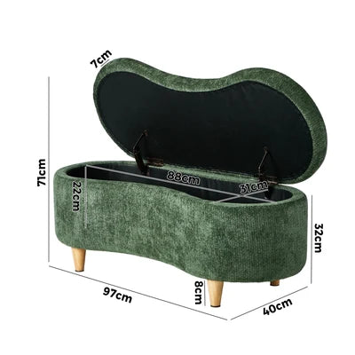 OTM-B-CASHEW-CH-GN Oikiture Storage Ottoman Cashew Footstool Chenille Chest Bench Blanket Box Green