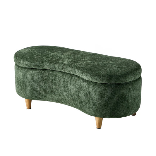 OTM-B-CASHEW-CH-GN Oikiture Storage Ottoman Cashew Footstool Chenille Chest Bench Blanket Box Green