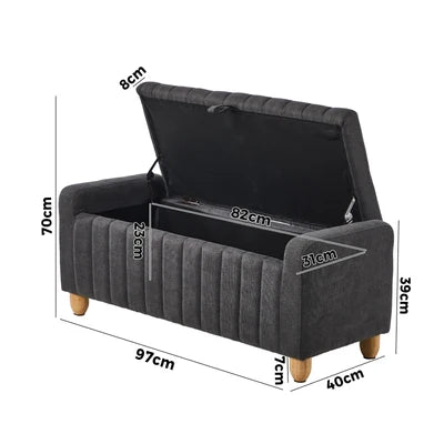 OTM-B-STRP-LIN-GY Oikiture Storage Ottoman Couch Footstool Linen Toy Chest Bench Blanket Box Grey