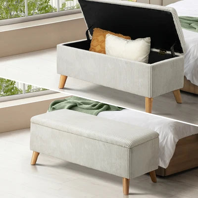 OTM-CUB-VV-BE Oikiture Storage Ottoman Blanket Box Chest Toy Foot Stool LARGE Polyester Beige